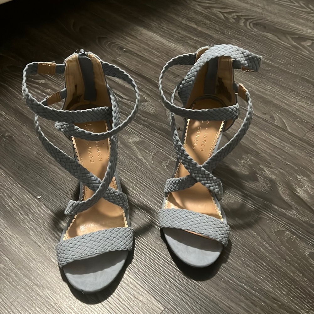 Blue braided block heel